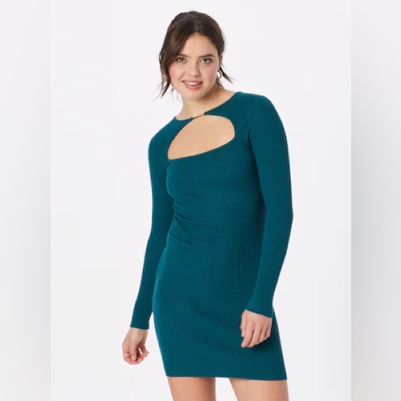 Abercrombie & Fitch long-Sleeve Hardware Mini Sweater Dress Deep Teal Small - Picture 4 of 10